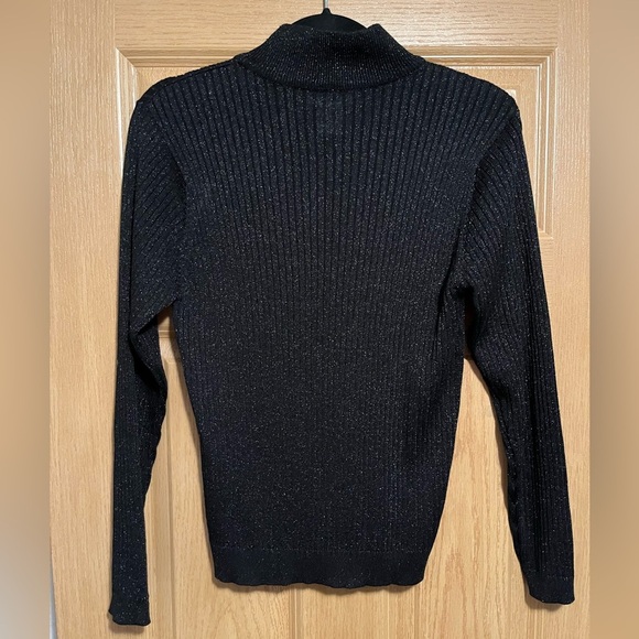 Vintage Talbots Mixed Stitch Black Metallic Mockneck Sweater - Picture 6 of 7